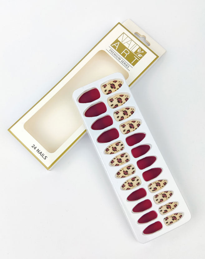 Maroon & Skin Artificial Printed Nails