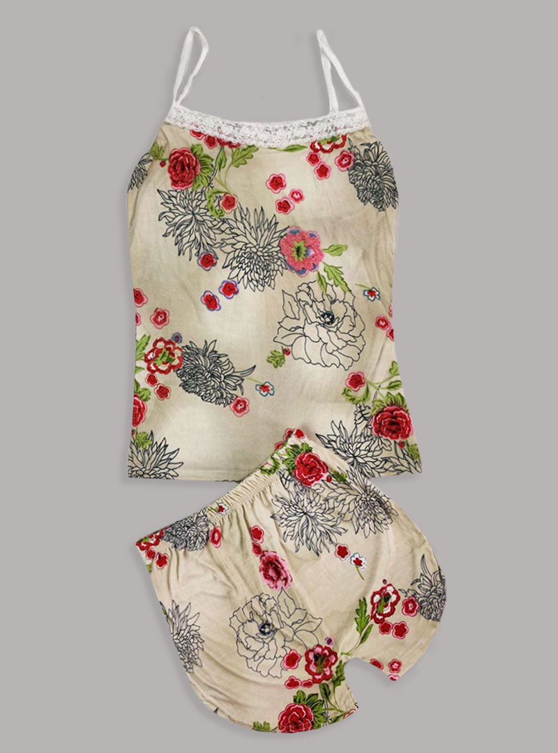 Sexy Flower Sleepwear Braces Shirts + Shorts Underwear