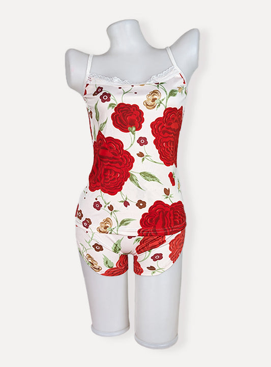 Sexy Flower Sleepwear Braces Shirts + Shorts Underwear