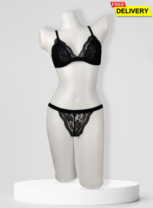 Full Net Non padded Sexy Lingerie Set