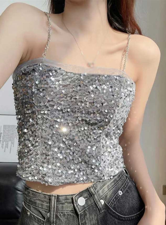 Women Crop Top Sequin Velvet Blouse
