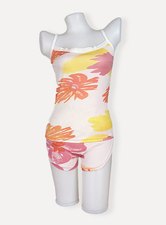 Sexy Flower Sleepwear Braces Shirts + Shorts Underwear