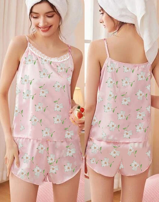 Sexy Flower Sleepwear Braces Shirts + Shorts Underwear