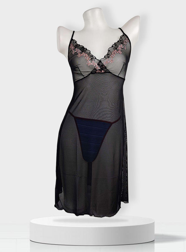 Transparent Black Net Nighty
