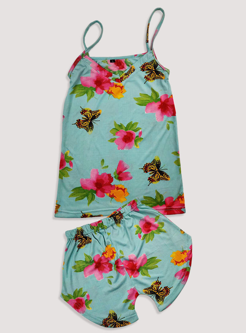 Sexy Flower Sleepwear Braces Shirts + Shorts Underwear (Minor Defected)