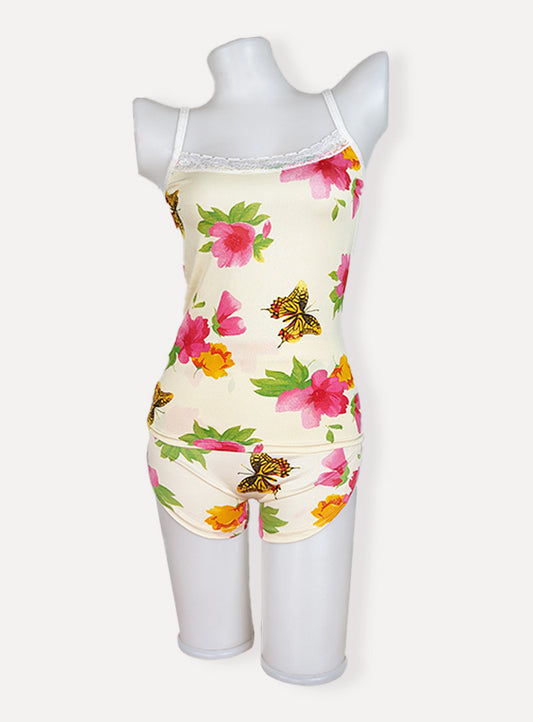 Sexy Flower Sleepwear Braces Shirts + Shorts Underwear