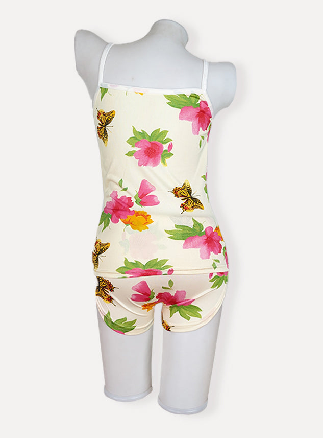 Sexy Flower Sleepwear Braces Shirts + Shorts Underwear