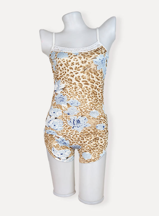 Sexy Flower Sleepwear Braces Shirts + Shorts Underwear