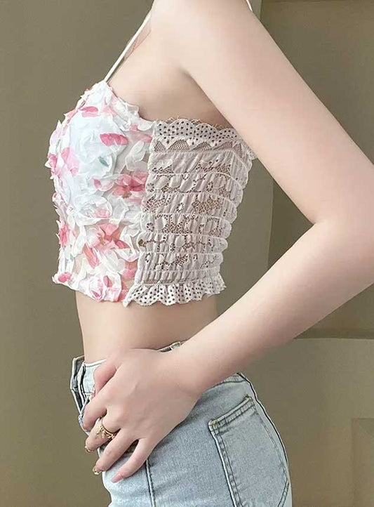 Lace crop top women rose flowers bra
