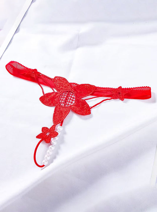 Pearl Crotchless Panties Transparent Lace Sexy Comfortable G String Thong for Women