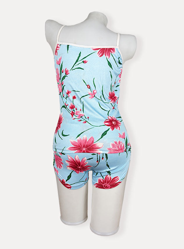 Sexy Flower Sleepwear Braces Shirts + Shorts Underwear