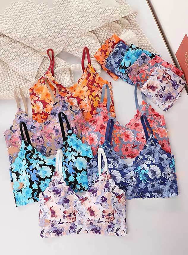 Flower Printed Bra Set