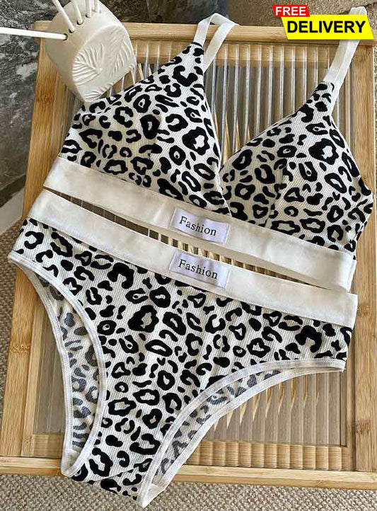 Cheetah Pattern Light Padded Bra Set
