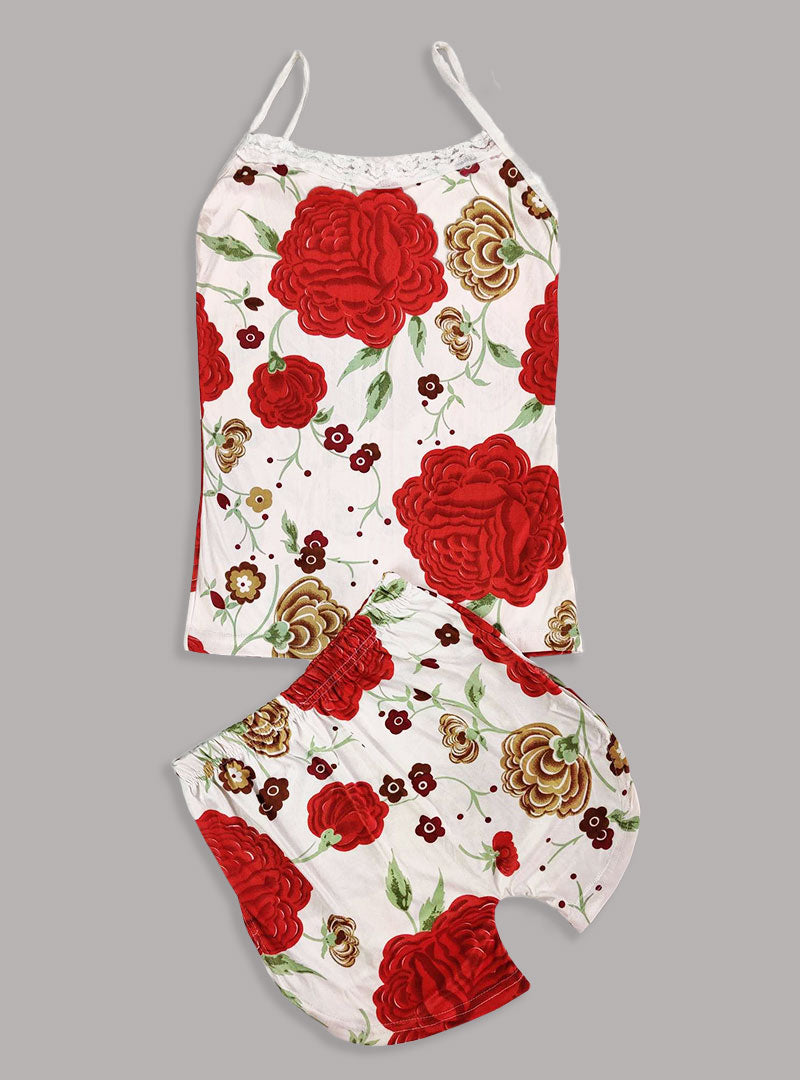 Sexy Flower Sleepwear Braces Shirts + Shorts Underwear