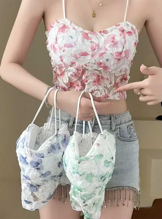 Lace crop top women rose flowers bra