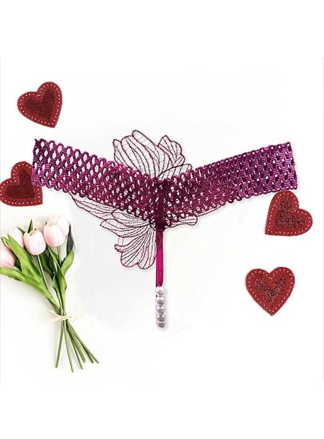 Sexy G-String Thongs for Women Floral Lace V Pearls