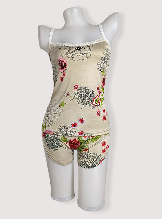 Sexy Flower Sleepwear Braces Shirts + Shorts Underwear