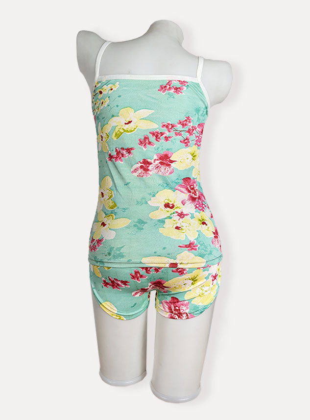 Sexy Flower Sleepwear Braces Shirts + Shorts Underwear