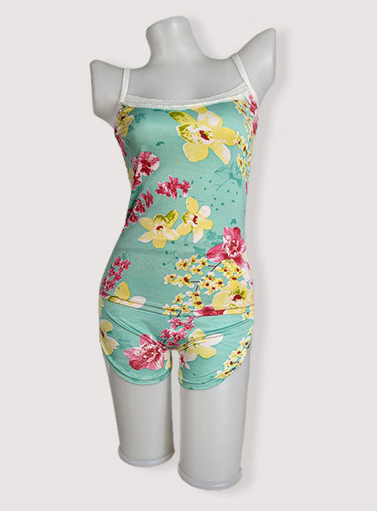 Sexy Flower Sleepwear Braces Shirts + Shorts Underwear