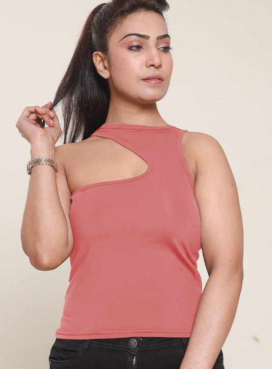 Solid Asymmetric Cut-Out Rib TankTop