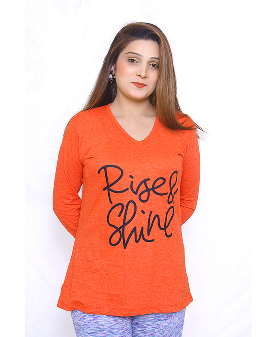 Full Sleeve Rise & Shine in Orange Pajama Suit.