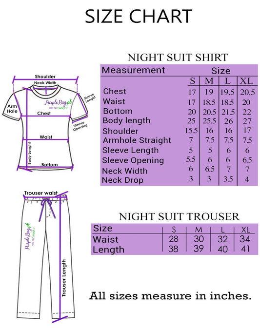 size chart for pajama