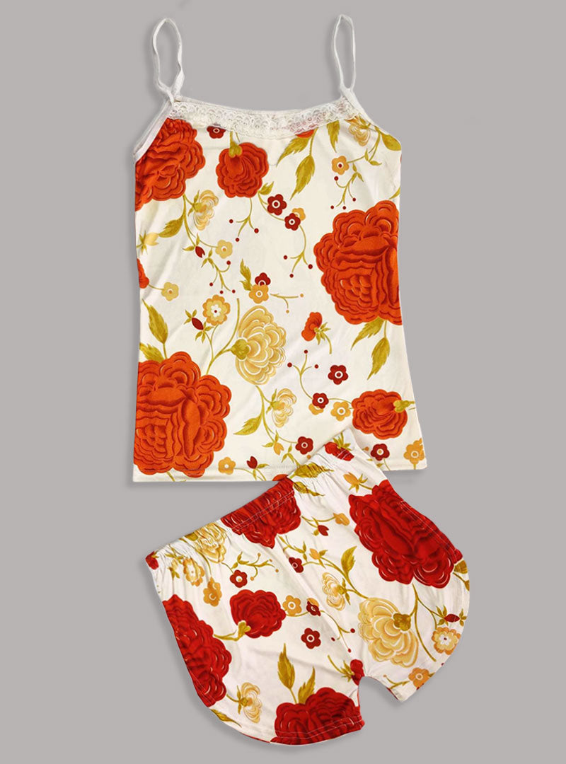 Sexy Flower Sleepwear Braces Shirts + Shorts Underwear