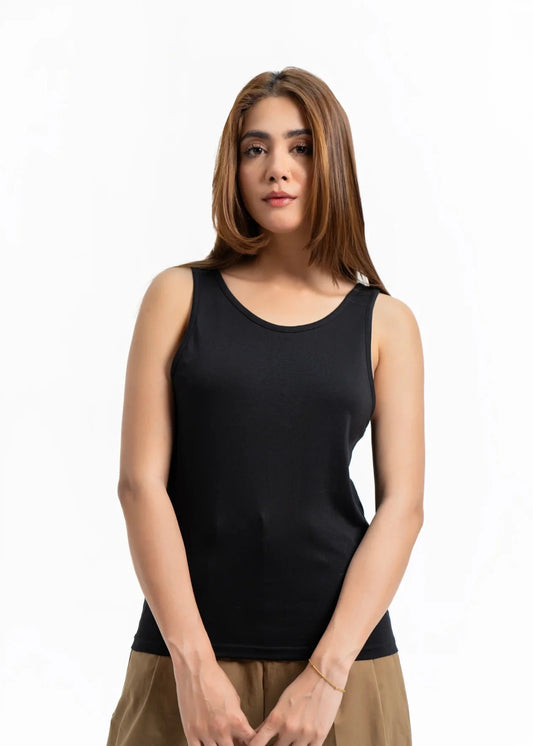 Thick Strap Summer Use Cotton Camisole Black