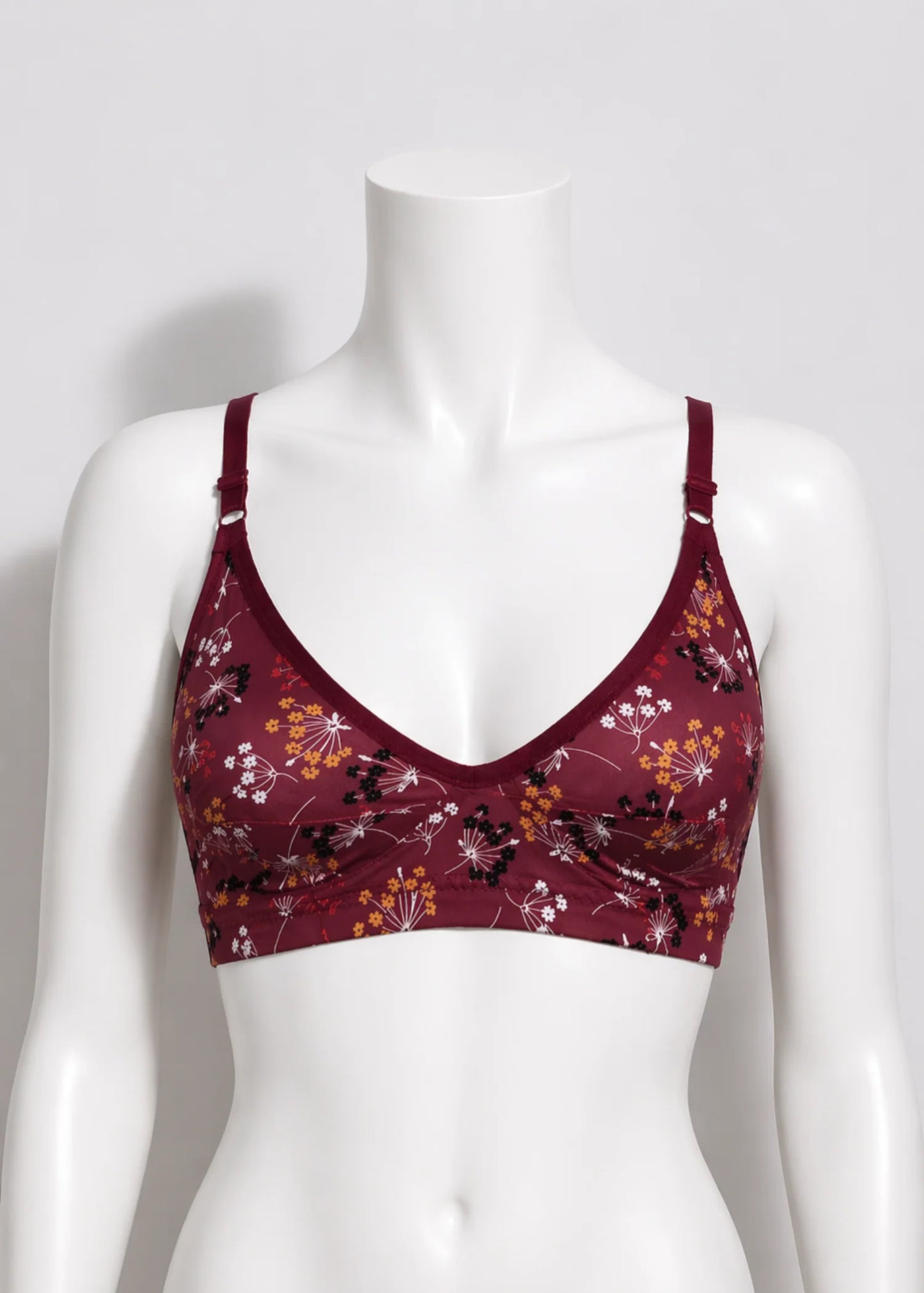 Maroon Printed Cotton Bra By Purplebag