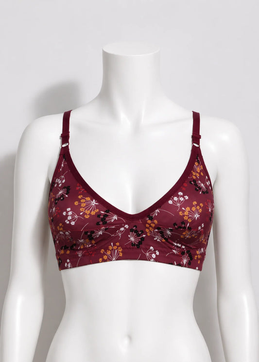 Maroon Printed Cotton Bra By Purplebag