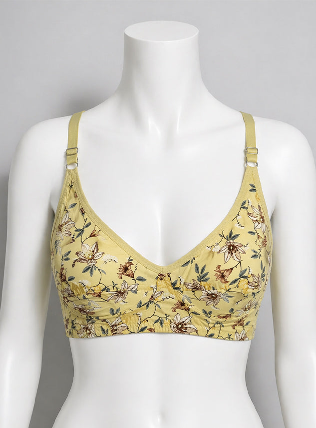 Flowery & Black Leaf Digitel Printed Soft Cotton/Lawn Bra